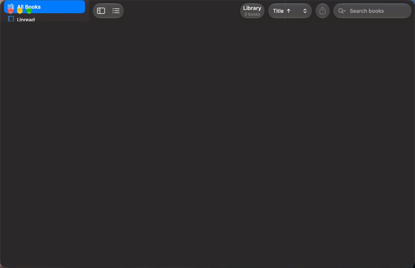 A macOS 27 window with only the toolbar drawn and the sidebar's first row pushed up under the traffic-light buttons